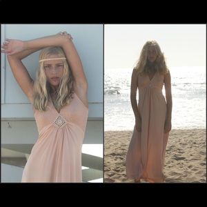 vtg peach coral maxi grecian dress S/M